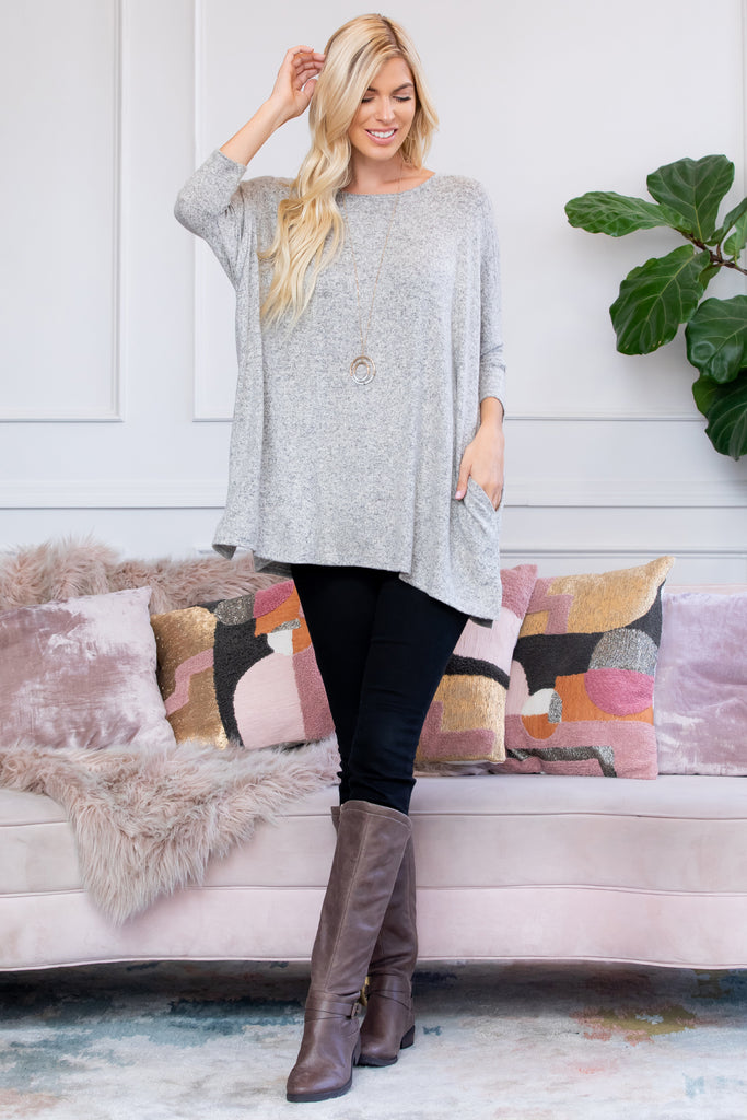 Oversized Two Tone Hacci Brush Pocket Tunic