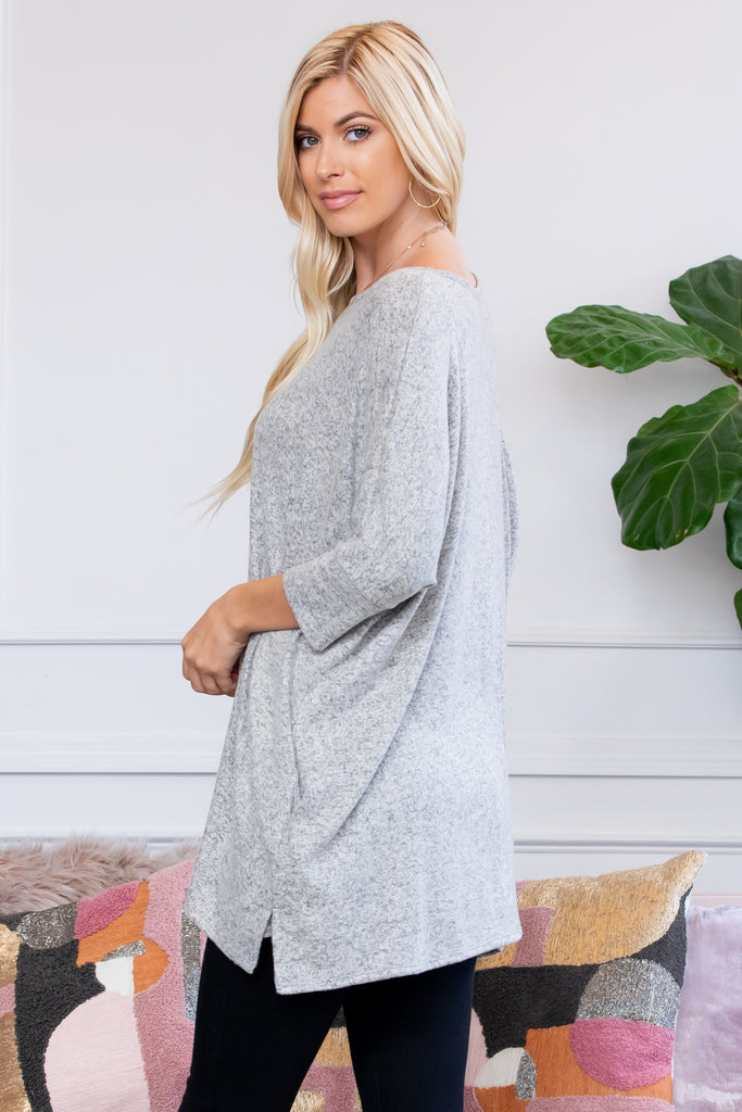Oversized Two Tone Hacci Brush Pocket Tunic