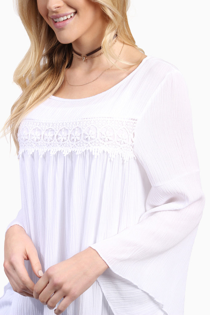 Lace Detail Chest Bell Sleeve High-Low Tunic