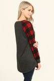 French Terry Plaid Sleeve Knit Tunic