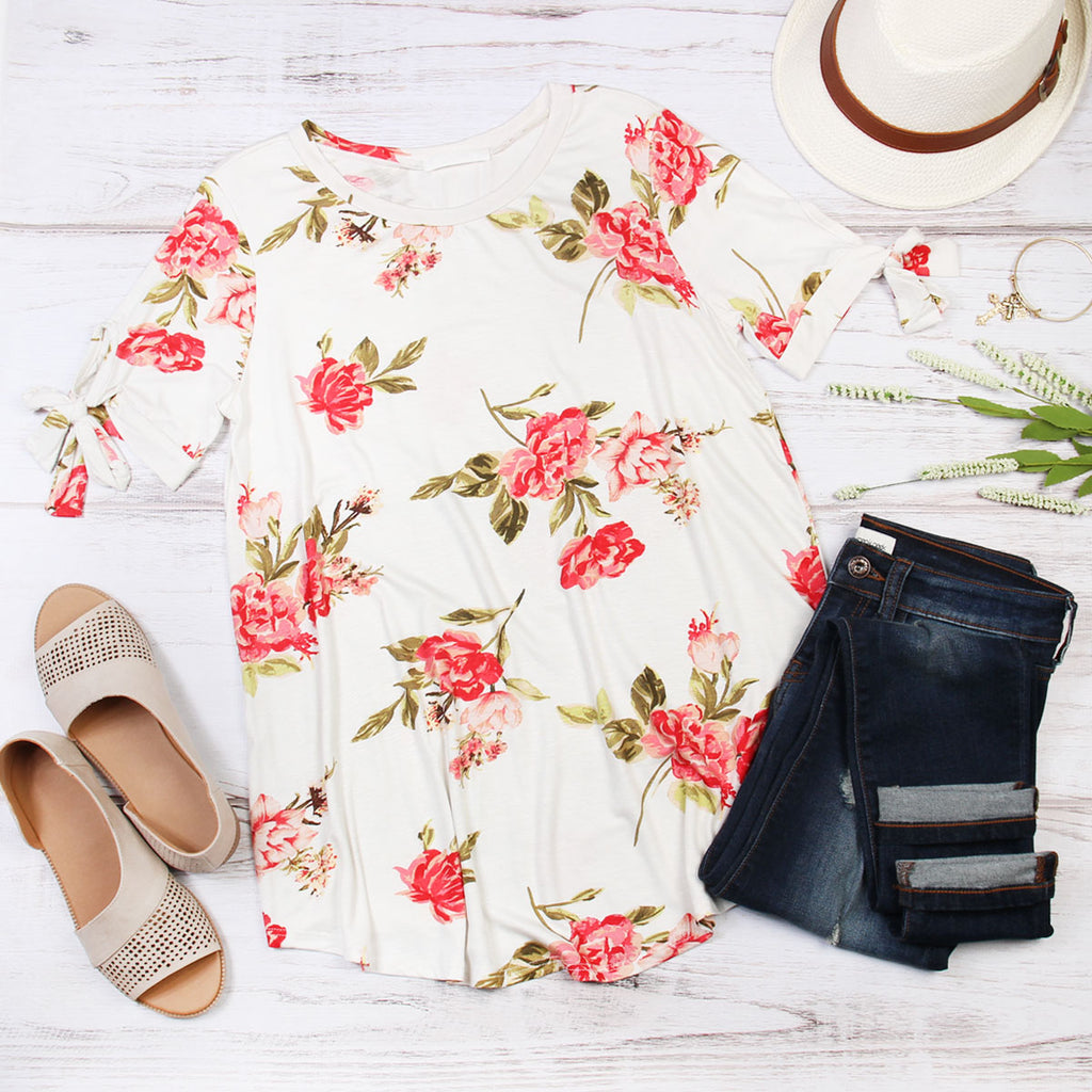 Floral Tie Sleeve Tunic