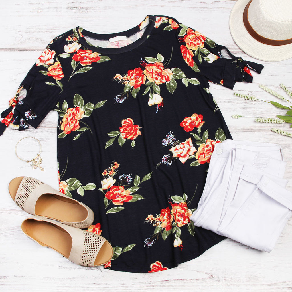Floral Tie Sleeve Tunic