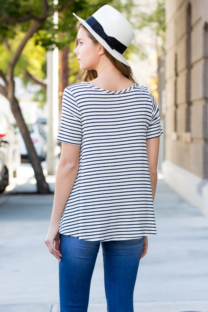 Short Sleeved Scoop Neck Striped Tee