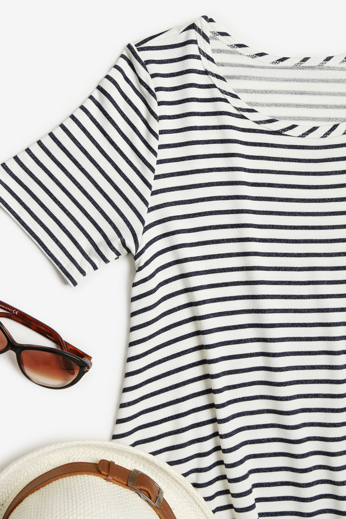 Short Sleeved Scoop Neck Striped Tee