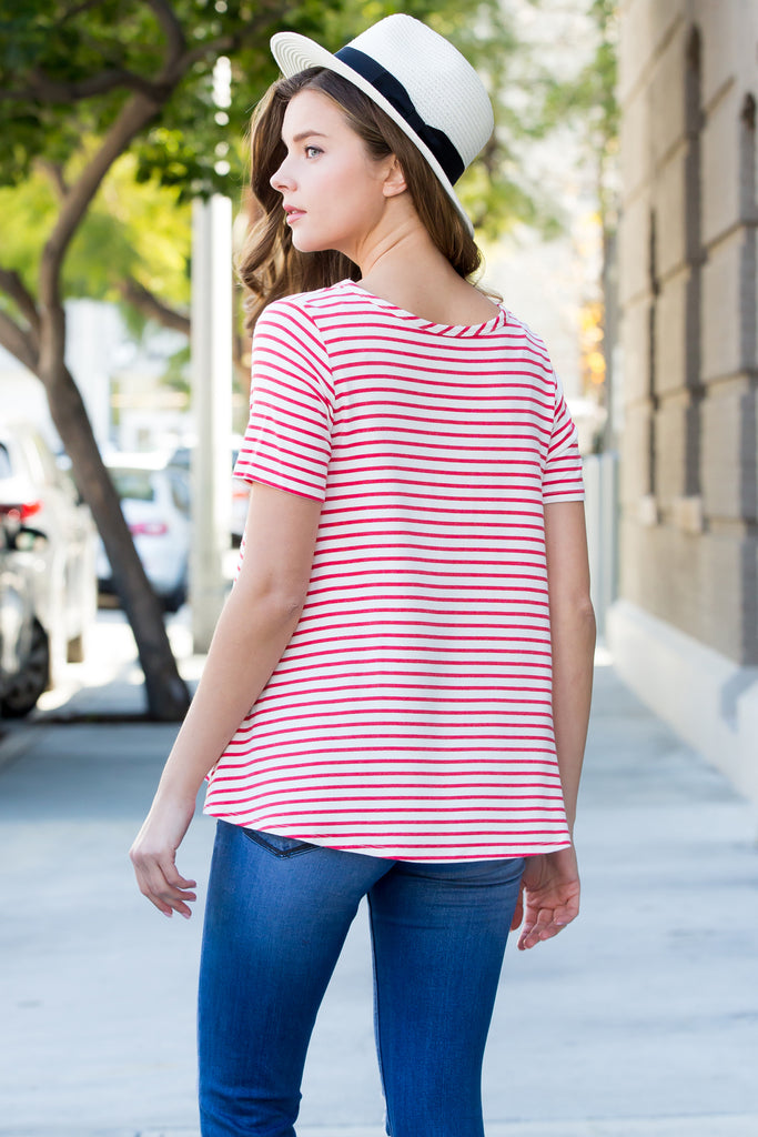 Short Sleeved Scoop Neck Striped Tee