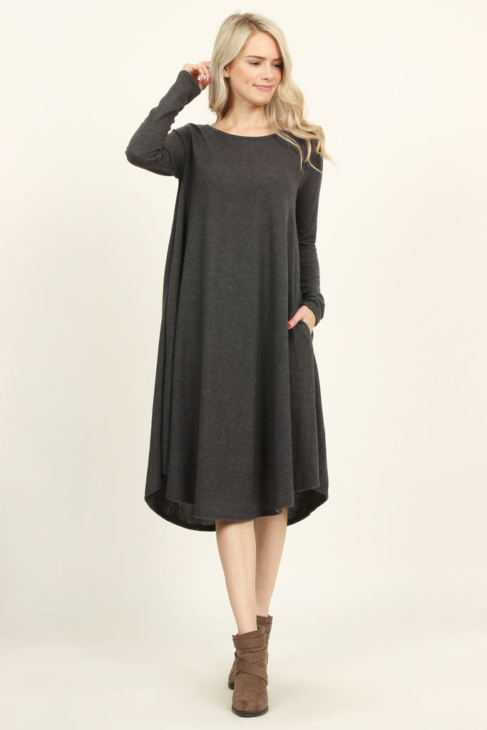 Solid Brushed Midi Dress