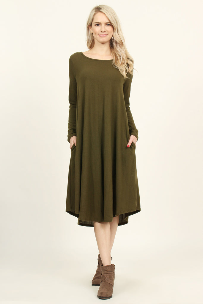 Solid Brushed Midi Dress