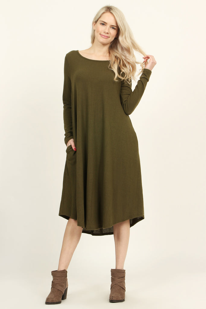 Solid Brushed Midi Dress