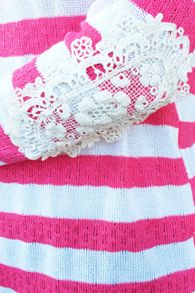 Lace Crochet Elbow Stripe Top-2 Colors!