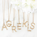 TNE0415 - CAST METAL BAMBOO ALPHABET NECKLACE WITH STUD EARRINGS