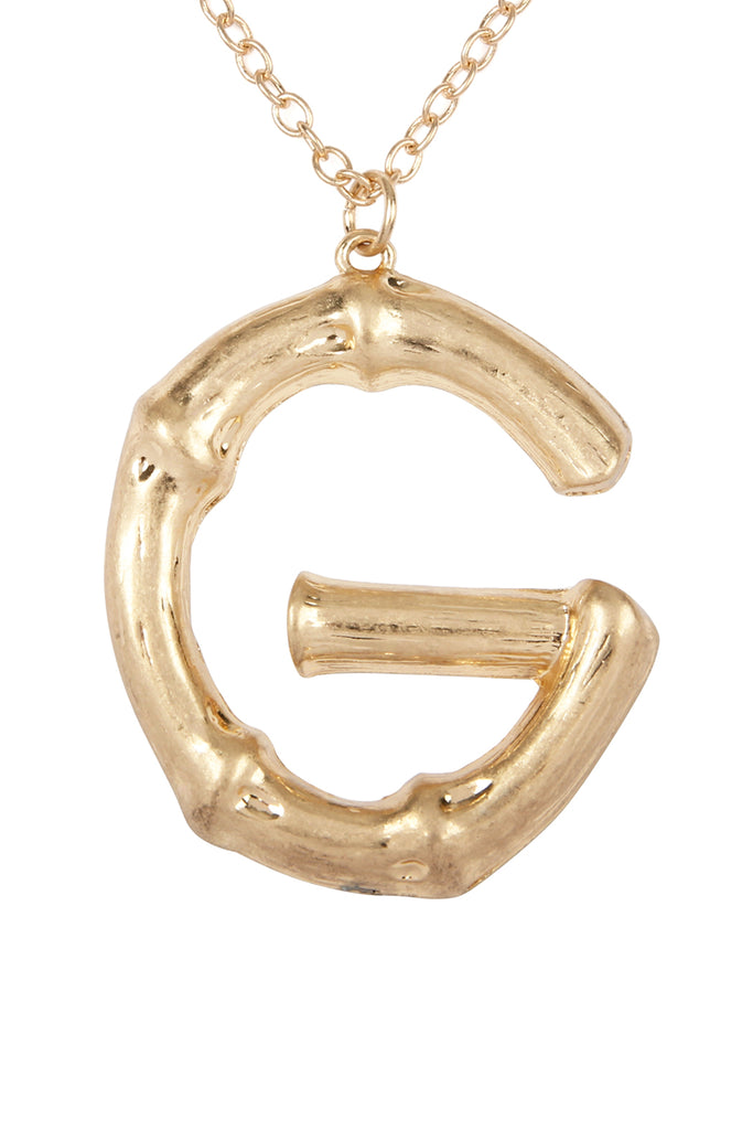 TNE0415 - CAST METAL BAMBOO ALPHABET NECKLACE WITH STUD EARRINGS