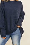 Melange Hi-Low Hem Pocket Sweater