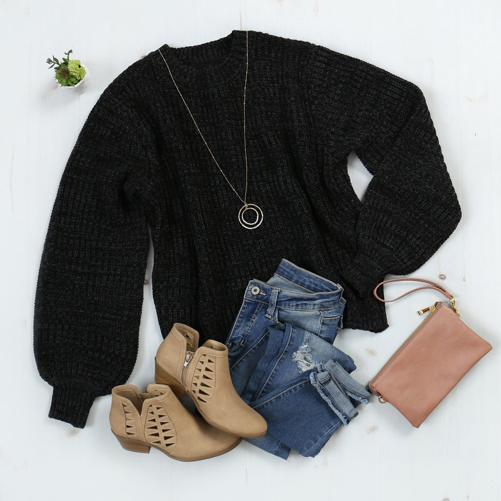 Melange Balloon Sleeve Sweater