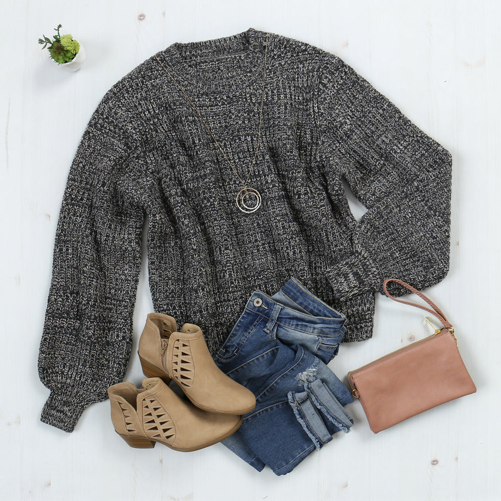 Melange Balloon Sleeve Sweater