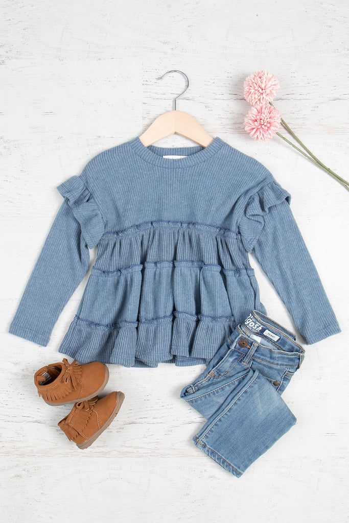 Kids Ruffle Detail Long Sleeve Bella Rib Top