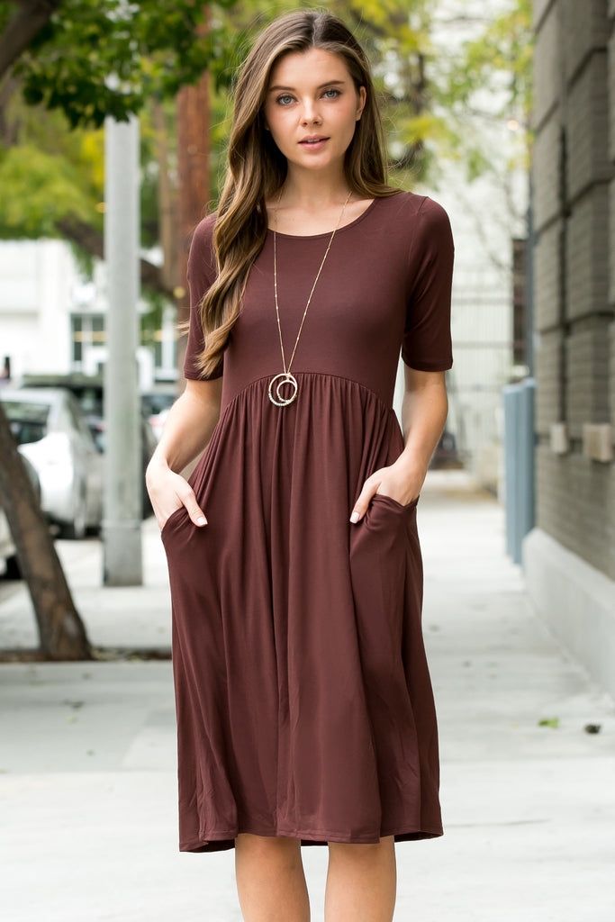 Short Sleeved Empire Waist Pocket Dress Riah Fashion Short Sleeved Empire Waist Pocket Dress Riah Fashion