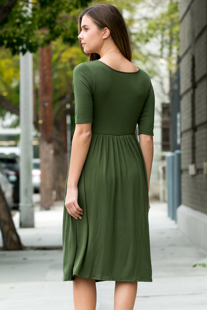 Short Sleeved Empire Waist Pocket Dress