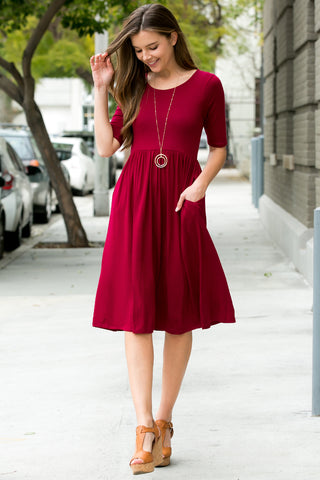 Short Sleeved Empire Waist Pocket Dress