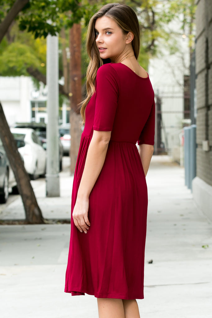 Short Sleeved Empire Waist Pocket Dress