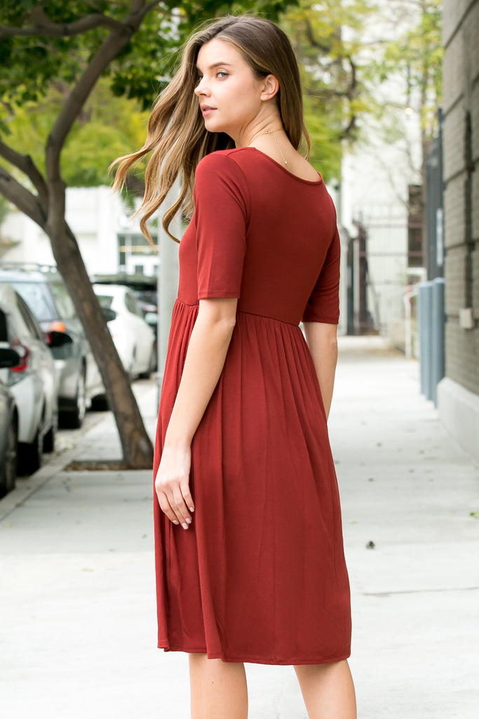 Short Sleeved Empire Waist Pocket Dress Riah Fashion Short Sleeved Empire Waist Pocket Dress Riah Fashion