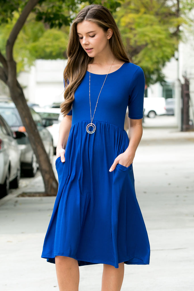 Short Sleeved Empire Waist Pocket Dress Riah Fashion Short Sleeved Empire Waist Pocket Dress Riah Fashion