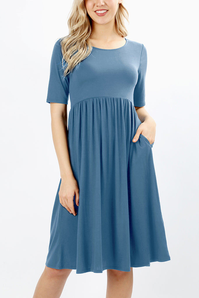 Short Sleeved Empire Waist Pocket Dress Riah Fashion Short Sleeved Empire Waist Pocket Dress Riah Fashion