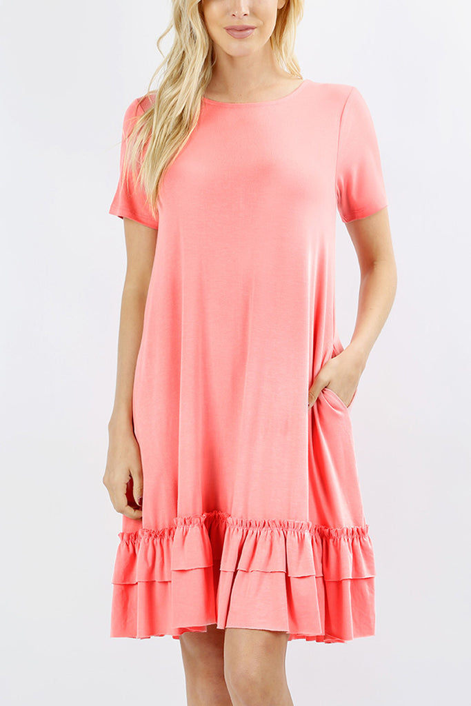 Short Sleeve Ruffled Hem Dress