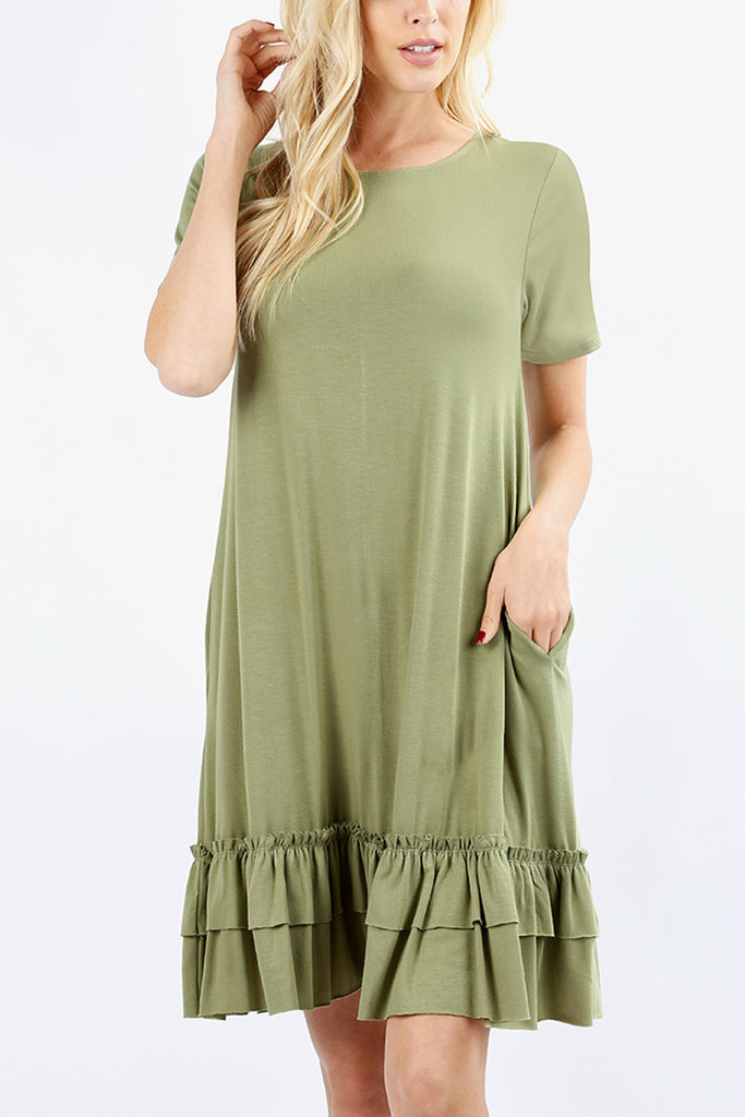 Short Sleeve Ruffled Hem Dress