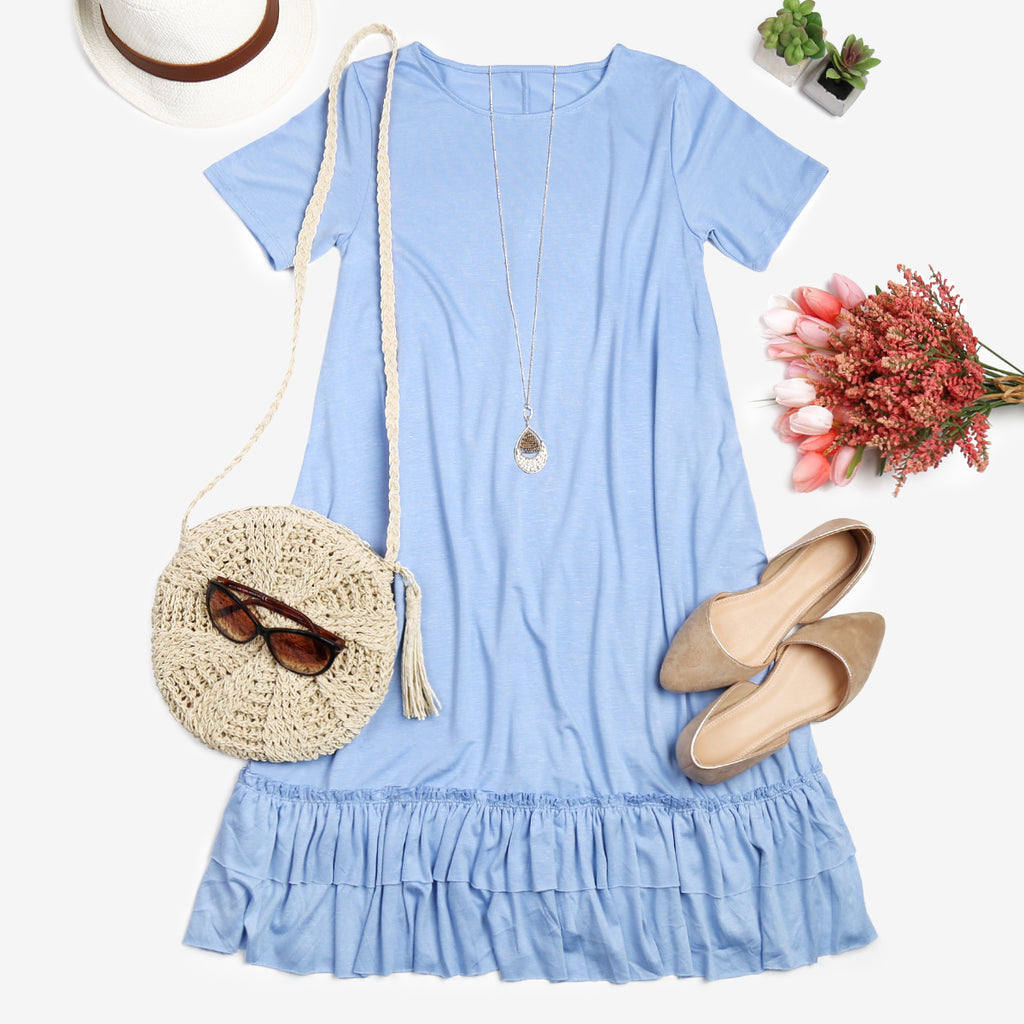 Short Sleeve Ruffled Hem Dress