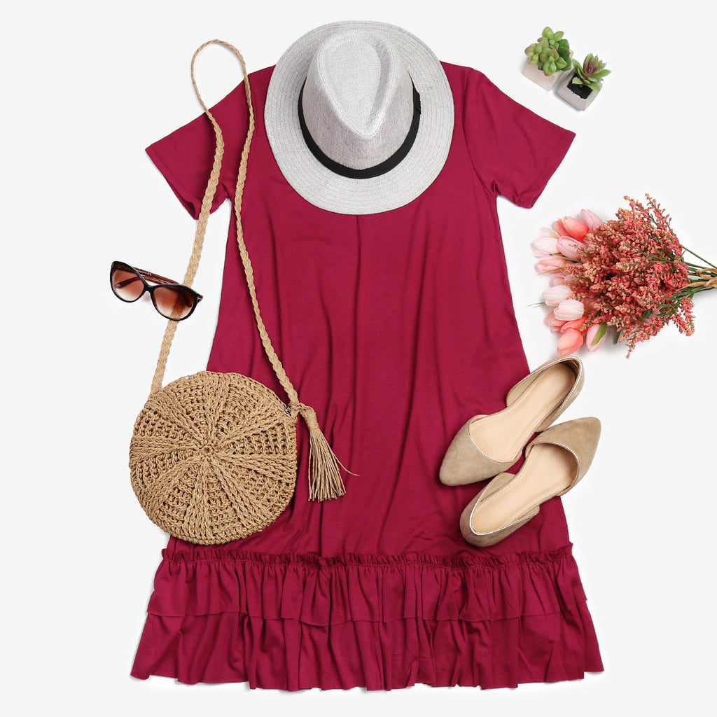 Short Sleeve Ruffled Hem Dress