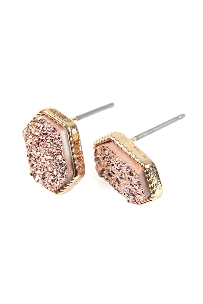 DRUZY HEXAGON POST EARRINGS