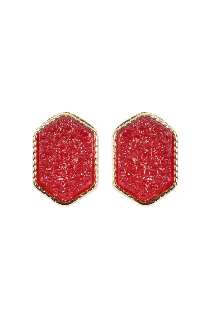 DRUZY HEXAGON POST EARRINGS