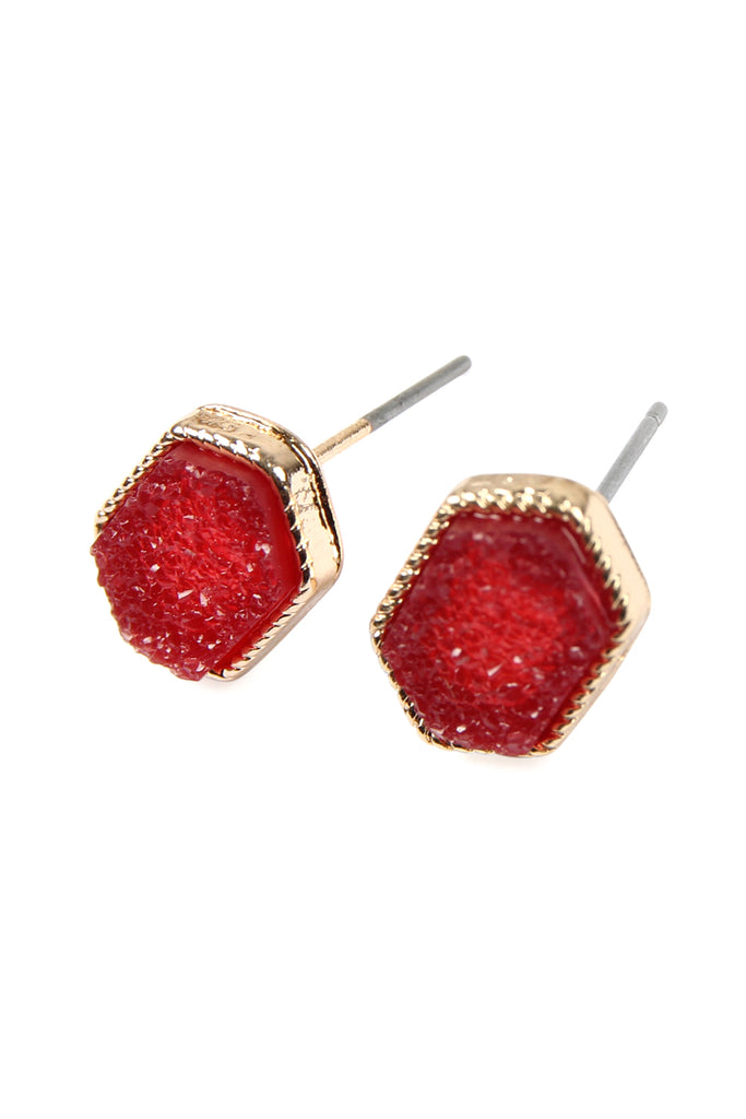 DRUZY HEXAGON POST EARRINGS