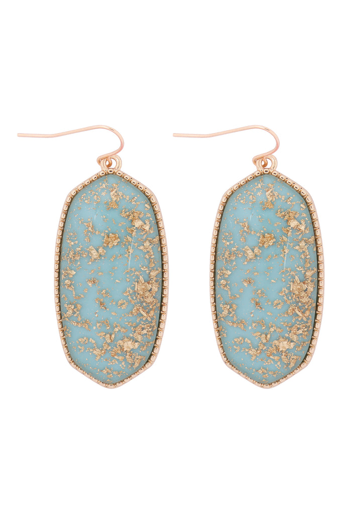 VE2589 - GOLD SPECKLED OVAL STONE DROP EARRINGS