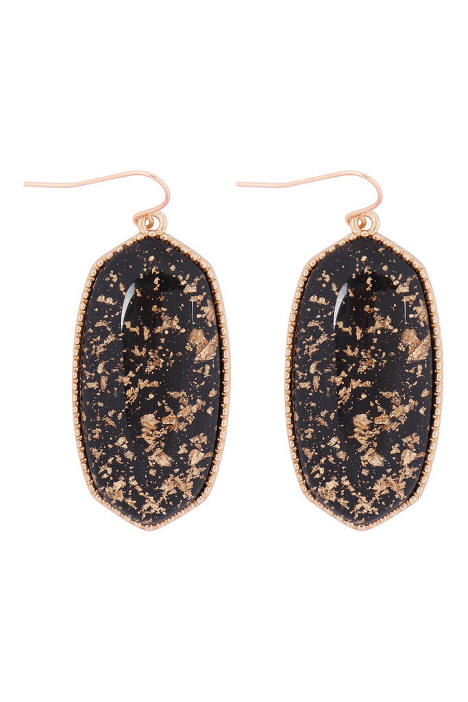 VE2589 - GOLD SPECKLED OVAL STONE DROP EARRINGS