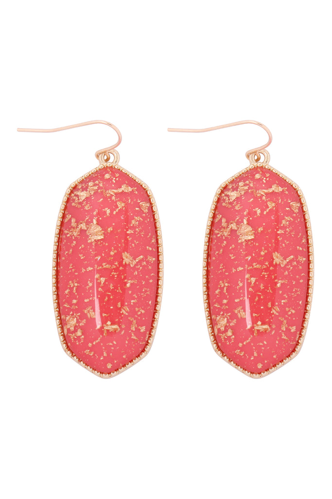 VE2589 - GOLD SPECKLED OVAL STONE DROP EARRINGS