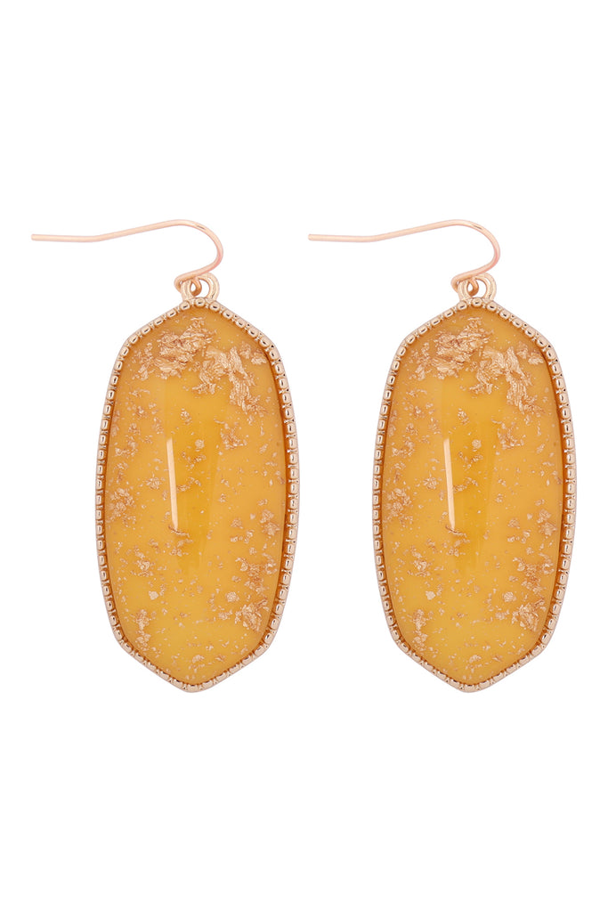 VE2589 - GOLD SPECKLED OVAL STONE DROP EARRINGS