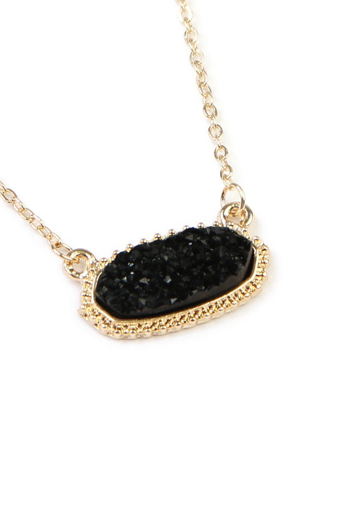 Druzy Stone Oval Stone Pendant  Necklace
