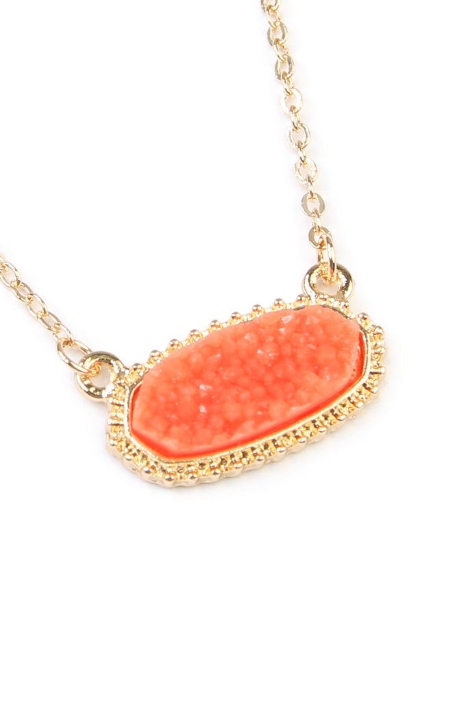Druzy Stone Oval Stone Pendant  Necklace
