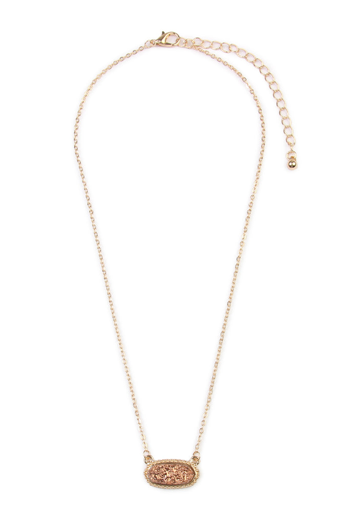Druzy Stone Oval Stone Pendant  Necklace