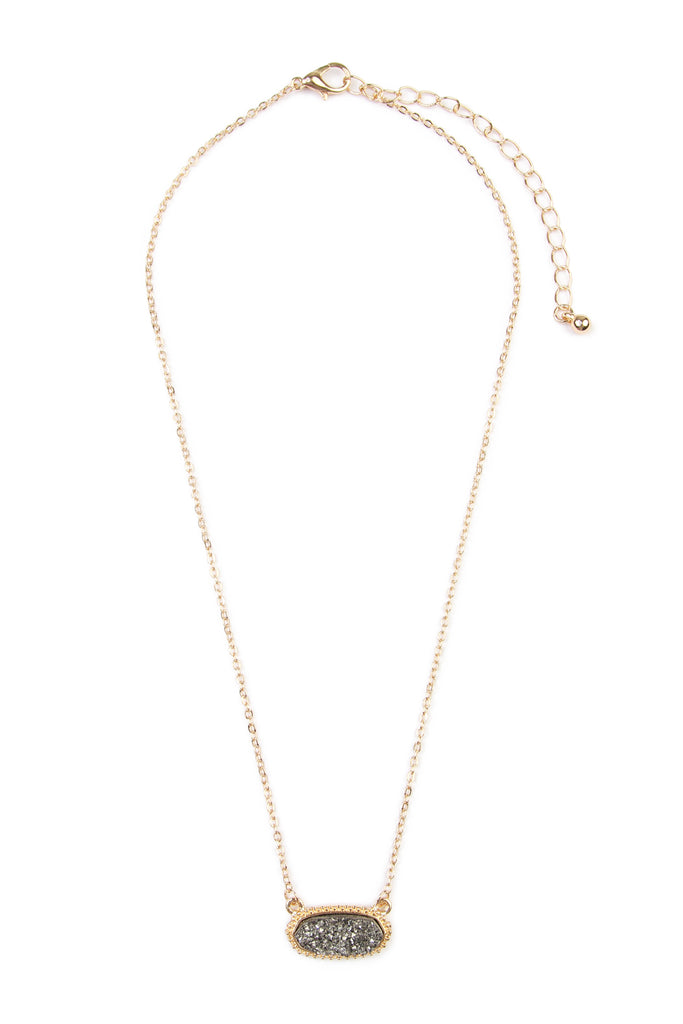 Druzy Stone Oval Stone Pendant  Necklace