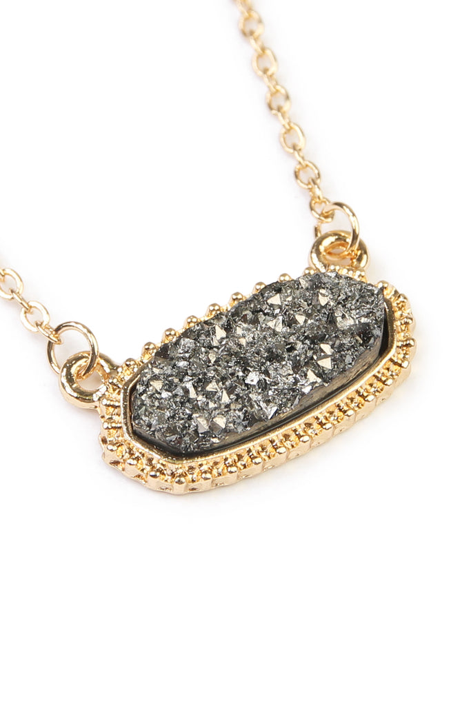 Druzy Stone Oval Stone Pendant  Necklace