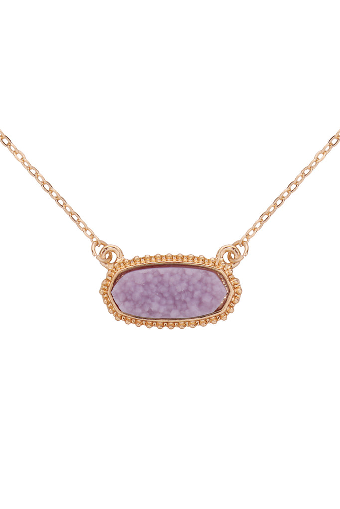 Druzy Stone Oval Stone Pendant  Necklace