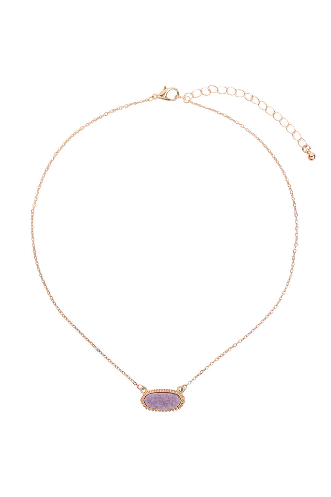 Druzy Stone Oval Stone Pendant  Necklace