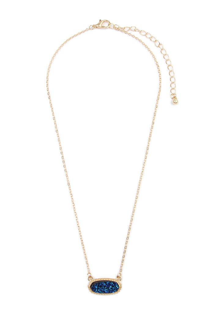 Druzy Stone Oval Stone Pendant  Necklace