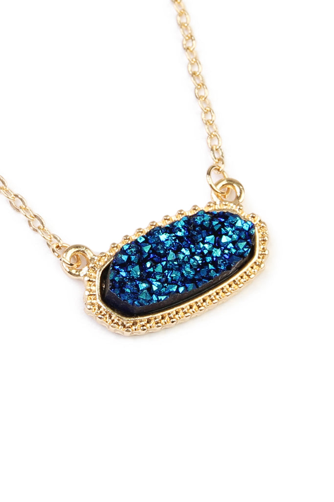 Druzy Stone Oval Stone Pendant  Necklace