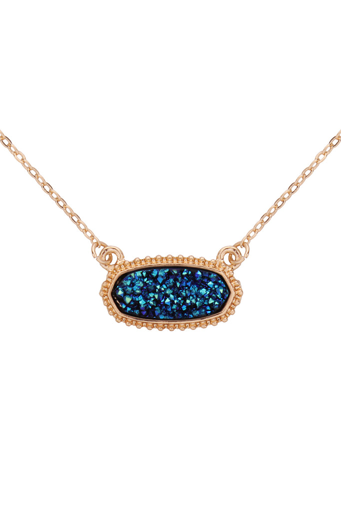 Druzy Stone Oval Stone Pendant  Necklace