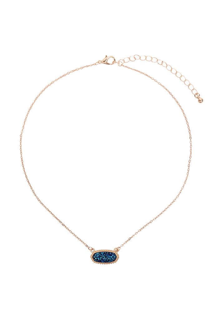Druzy Stone Oval Stone Pendant  Necklace