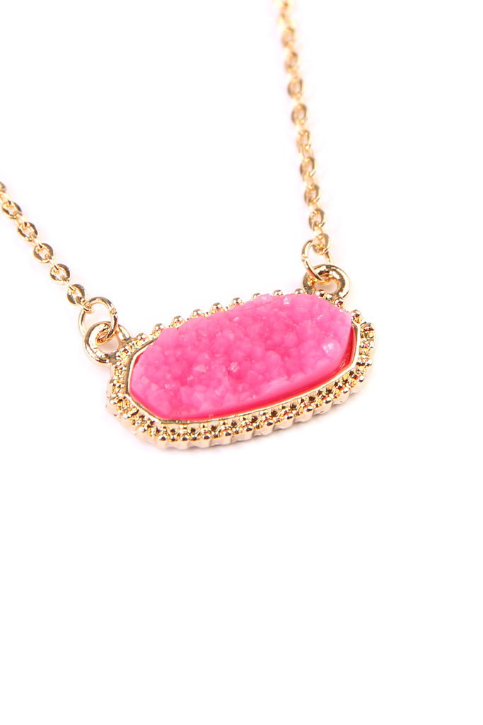 Druzy Stone Oval Stone Pendant  Necklace