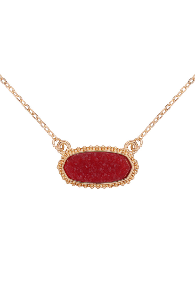 Druzy Stone Oval Stone Pendant  Necklace